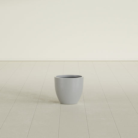 Wannsee Round Planter in Metallic Silver, 15"D × 13"H, shown empty