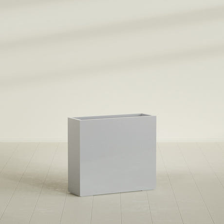 Delray Rectangular Planter in Metallic Silver, 36"L × 12"D × 32"H, shown empty