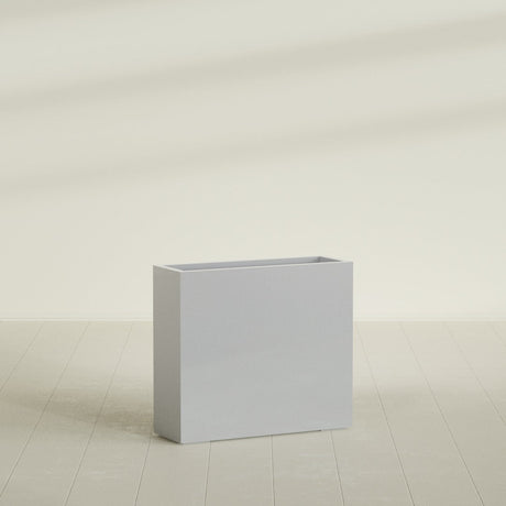 Delray Rectangular Planter in Metallic Silver, 36"L × 12"D × 32"H, shown empty