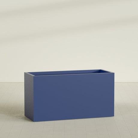 Brisbane Rectangular Planter in Matte Cobalt Blue, 60"L × 24"D × 32"H, shown empty