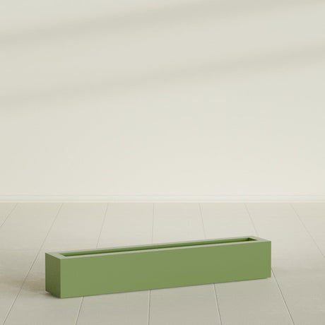 Salon Box Planter in Satin Green, 48" Long, shown empty