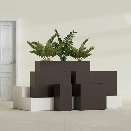 Potsdam Corner fiberglass planter in Matte Dark Brown, size range, in a sunlit interior