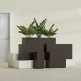 Potsdam Rectangular fiberglass planter in Matte Dark Brown, size range, in a sunlit interior