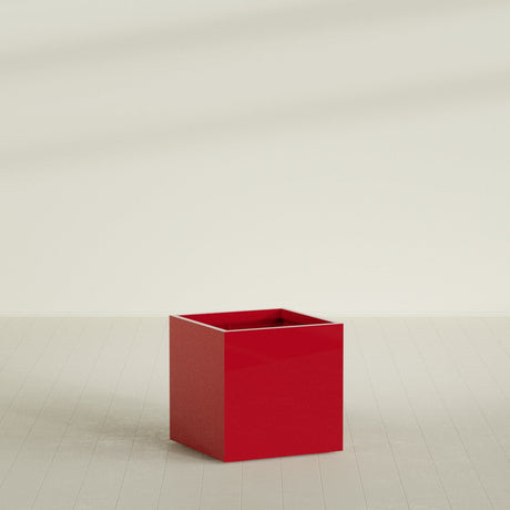 Montroy Cube Planter in Gloss Red, 32", shown empty