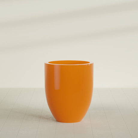 Valencia Tapered Round Planter in Gloss Tangerine, 27"D × 31"H, shown empty