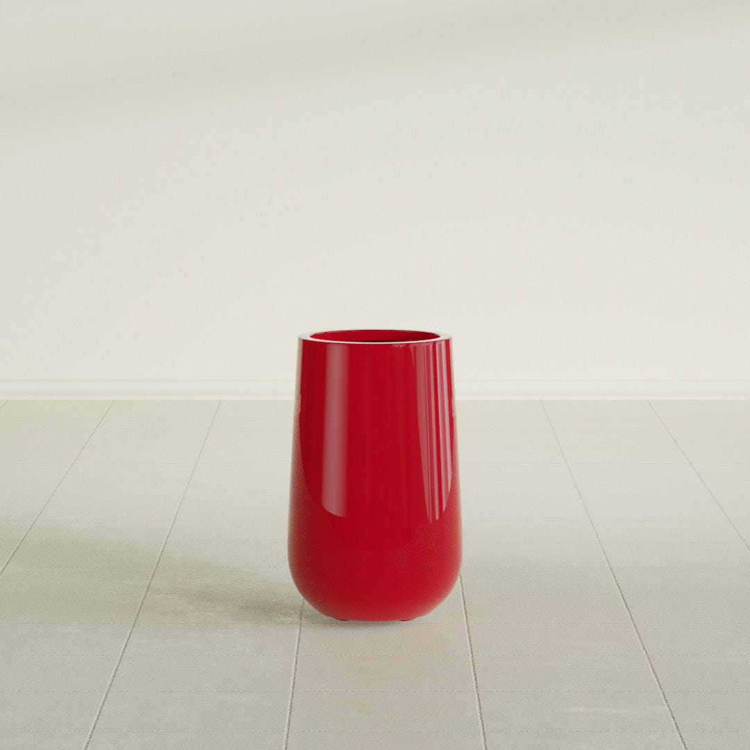 Hayden Urn Planter in Gloss Red, 18"D × 29"H, shown empty