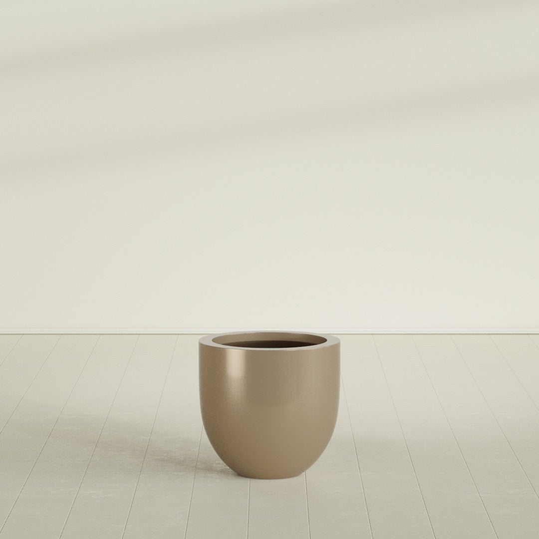 Alzira Bowl Planter in Gloss Metallic Gold, 23"D × 22"H, shown empty
