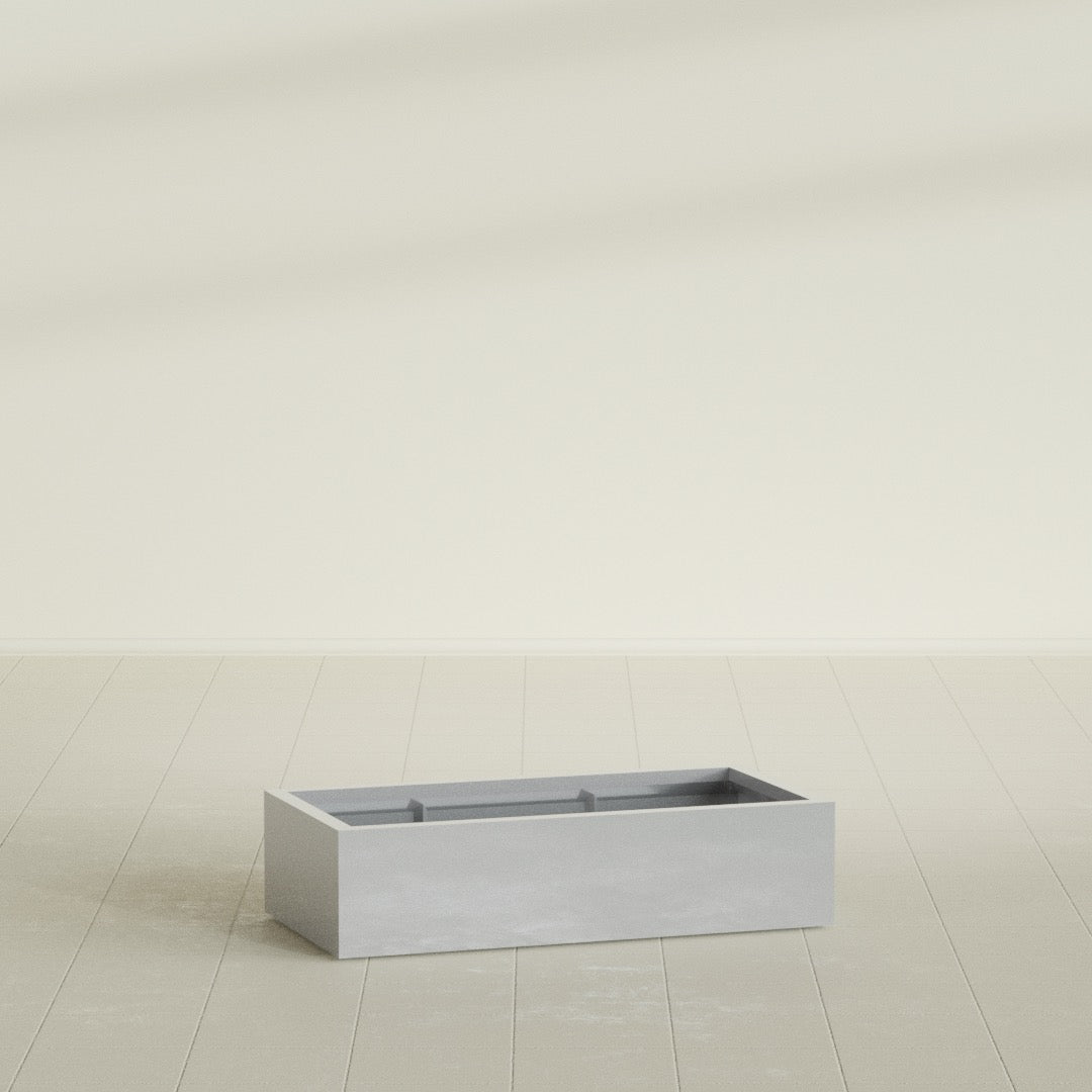 Antwerp Rectangular Planter in Metallic Silver, 48"L × 24"D × 12"H, shown empty