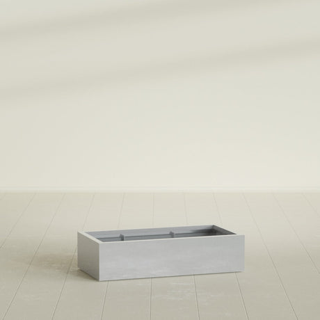 Antwerp Rectangular Planter in Metallic Silver, 48"L × 24"D × 12"H, shown empty
