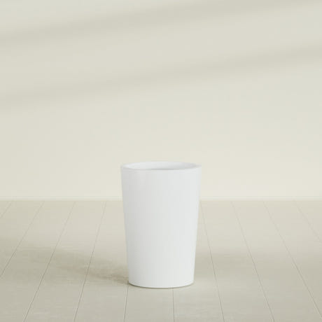 Tegel Round Tapered Planter in Matte Bright White, 18"D × 26"H, shown empty