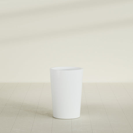 Tegel Round Tapered Planter in Matte Bright White, 18"D × 26"H, shown empty