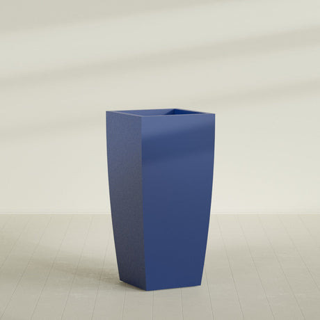 Toulan Tapered Square Planter in Matte Cobalt Blue, 28"W × 60"H, shown empty