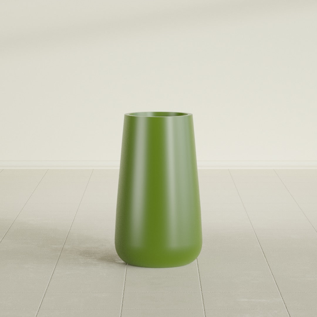 Saigon Tapered Round Planter in Satin Green, 14"D × 30"H, shown empty