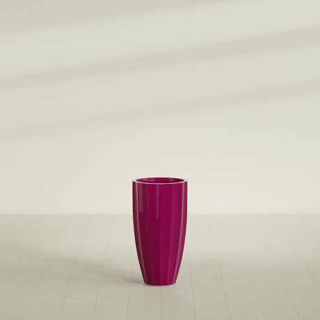 San Jose Tall Fluted Planter in Gloss Eggplant, 16"D × 30"H, shown empty