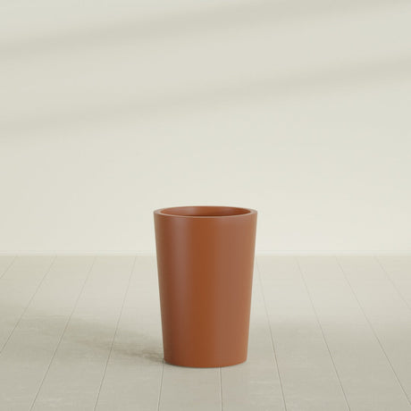 Tegel Round Tapered Planter in Matte Terra Cotta, 18"D × 26"H, shown empty