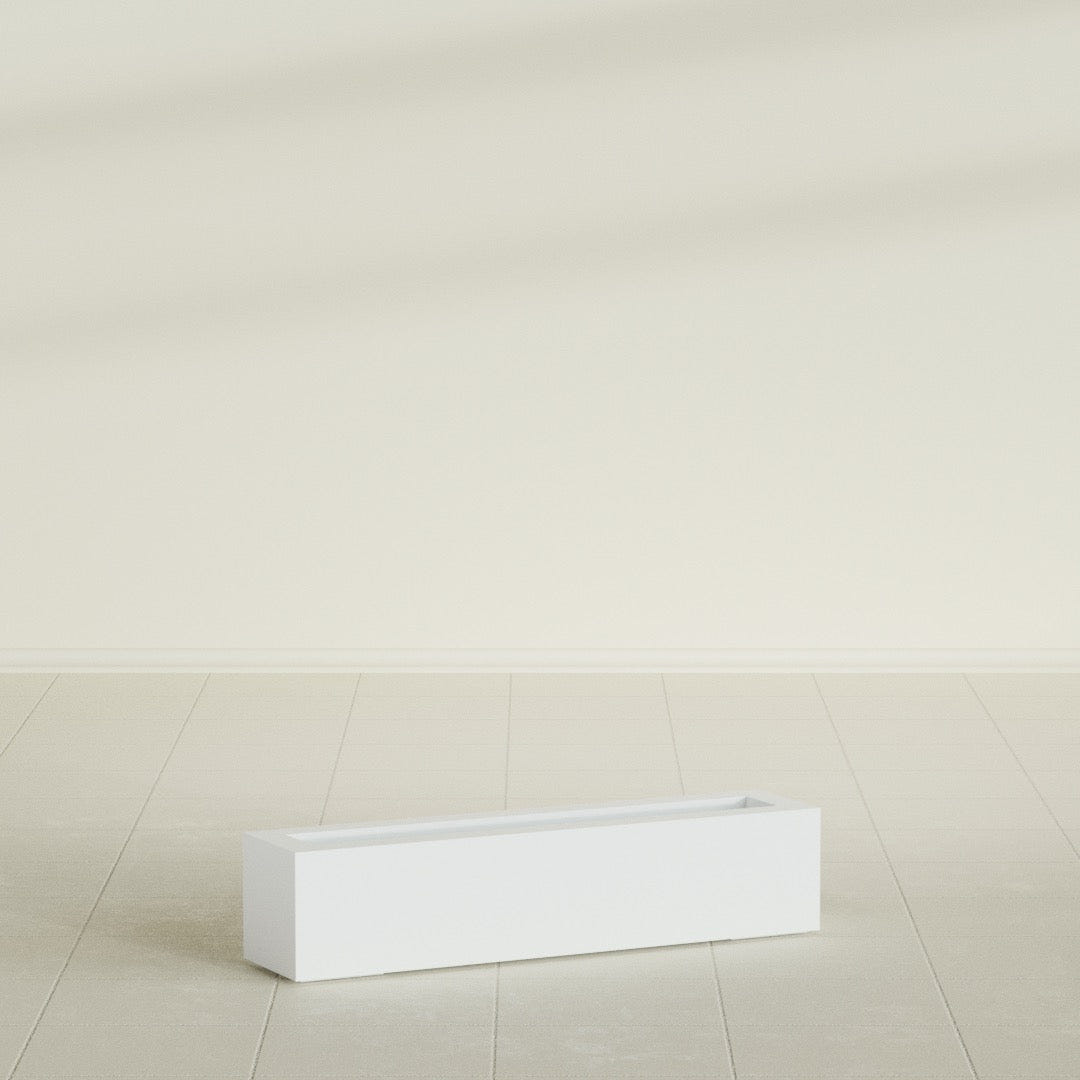 Salon Box Planter in Matte Bright White, 36" Long, shown empty