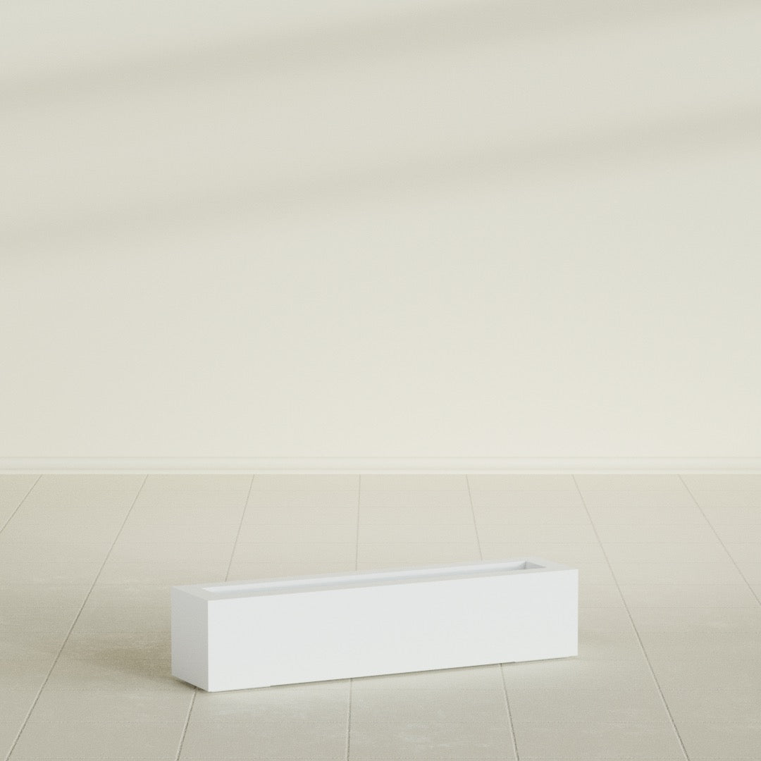 Salon Box Planter in Matte Bright White, 36" Long, shown empty
