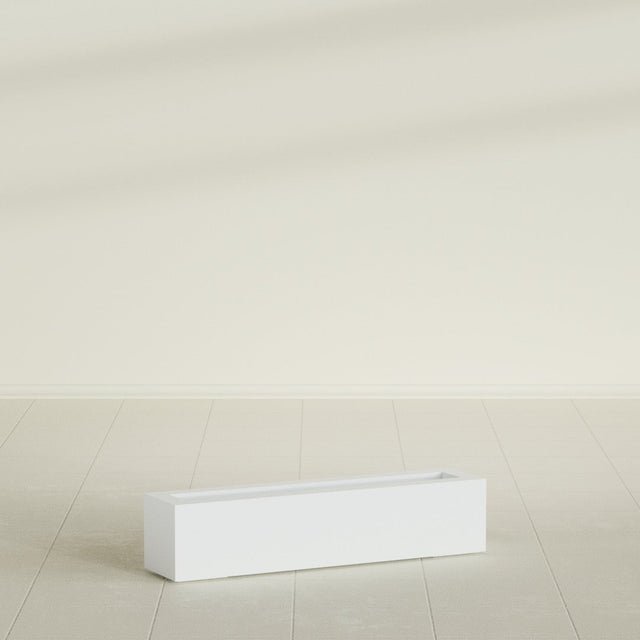 Salon Box Planter in Matte Bright White, 36" Long, shown empty