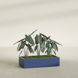 Antwerp Rectangular fiberglass planter in Matte Cobalt Blue, shown planted, in a sunlit interior