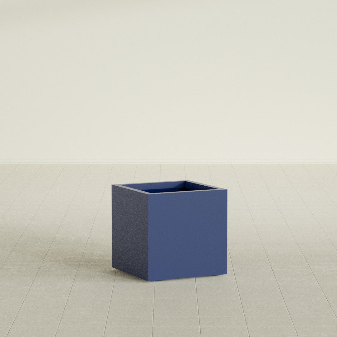 Montroy Cube Planter in Matte Cobalt Blue, 20", shown empty