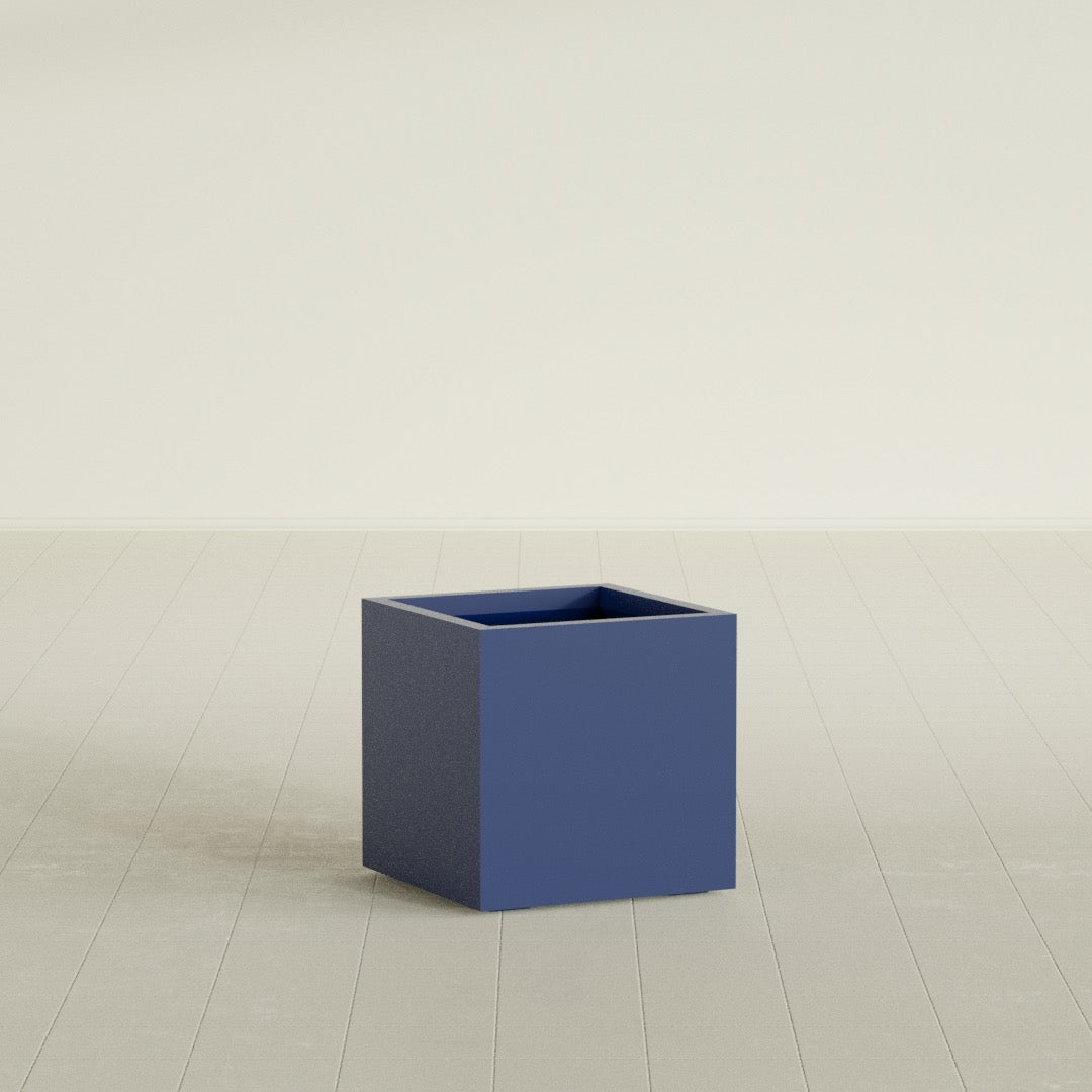 Montroy Cube Planter in Matte Cobalt Blue, 20", shown empty
