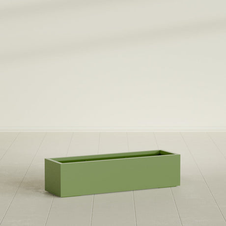 Cuba Low Rectangular Planter in Satin Green, 48"L × 14"D × 12"H, shown empty