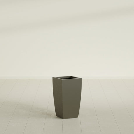 Toulan Tapered Square Planter in Matte Bronze, 12"W × 22"H, shown empty