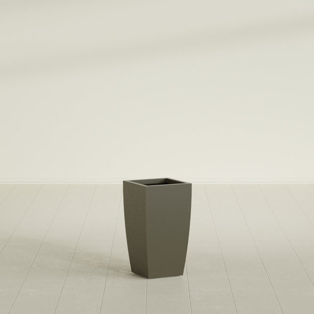Toulan Tapered Square Planter in Matte Bronze, 12"W × 22"H, shown empty
