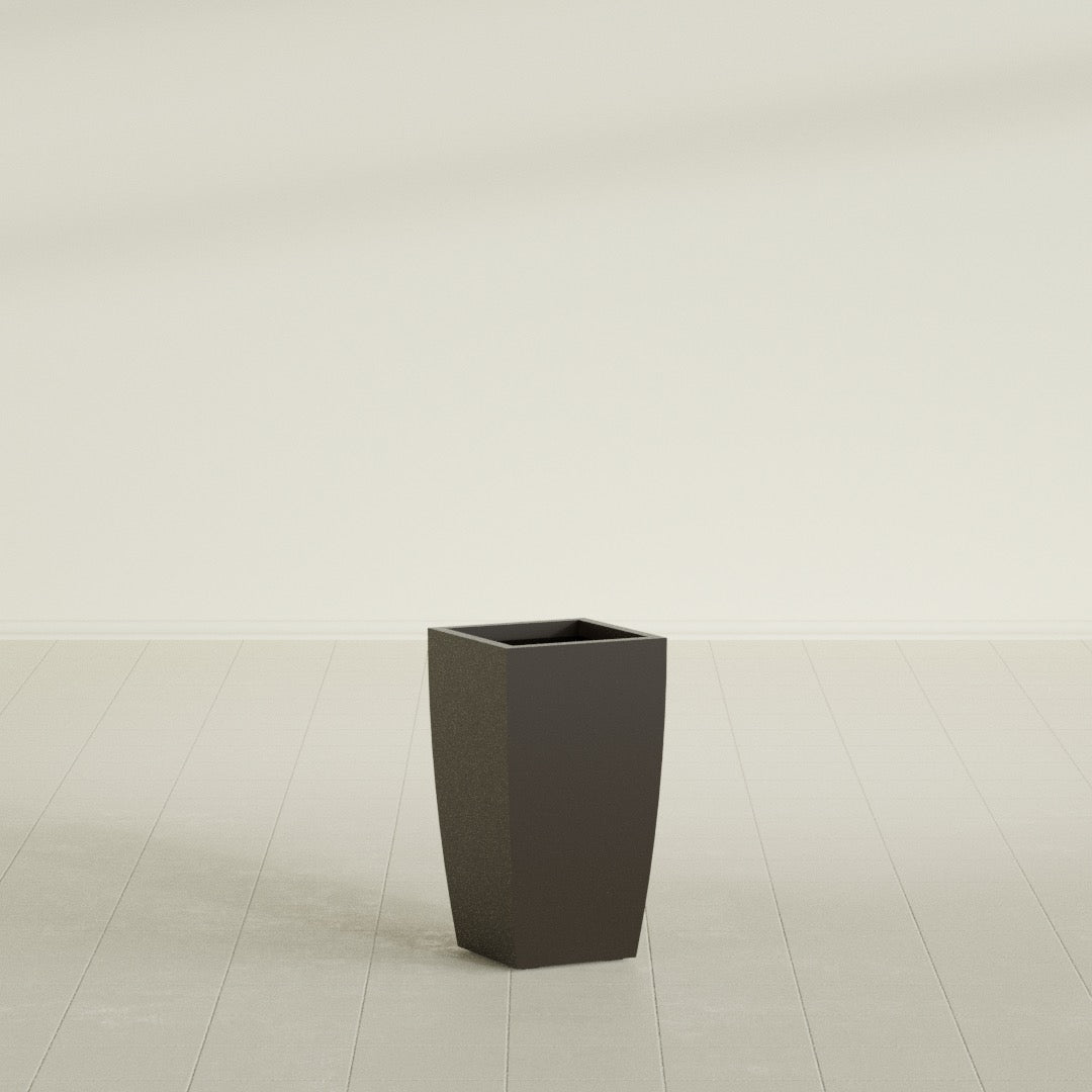 Toulan Tapered Square Planter in Matte Dark Brown, 12"W × 22"H, shown empty