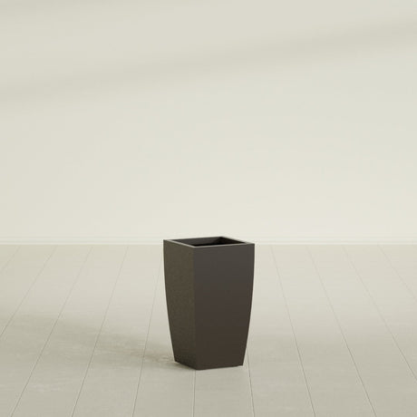 Toulan Tapered Square Planter in Matte Dark Brown, 12"W × 22"H, shown empty