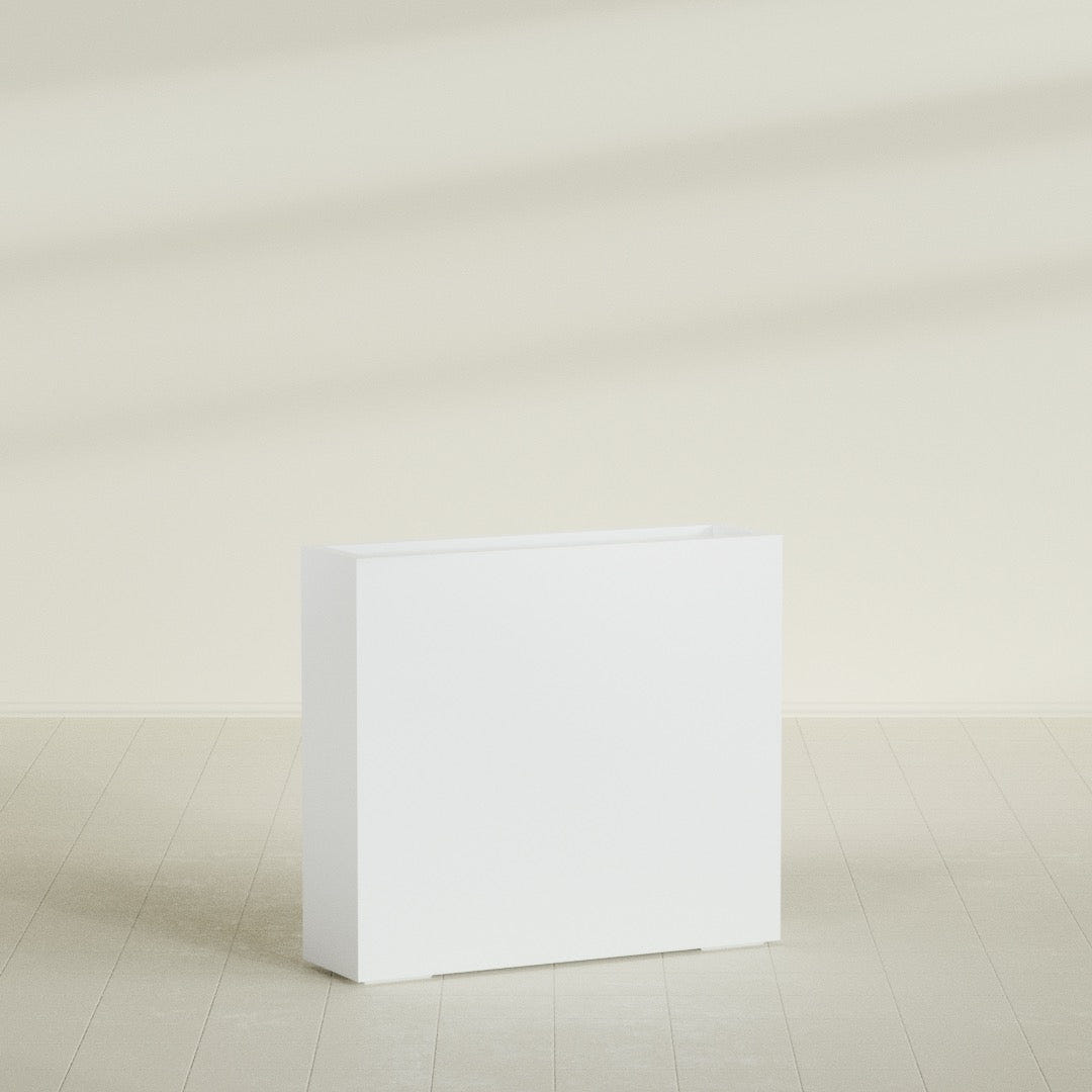 Amesbury Narrow Rectangular Planter in Matte Bright White, 36"L × 10"D × 32"H, shown empty