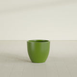 Wannsee Round Planter in Satin Green, 27"D × 24"H, shown empty