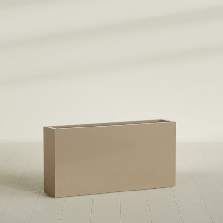 Milano Narrow Rectangular Planter in Gloss Metallic Gold, 48"L × 10"D × 24"H, shown empty