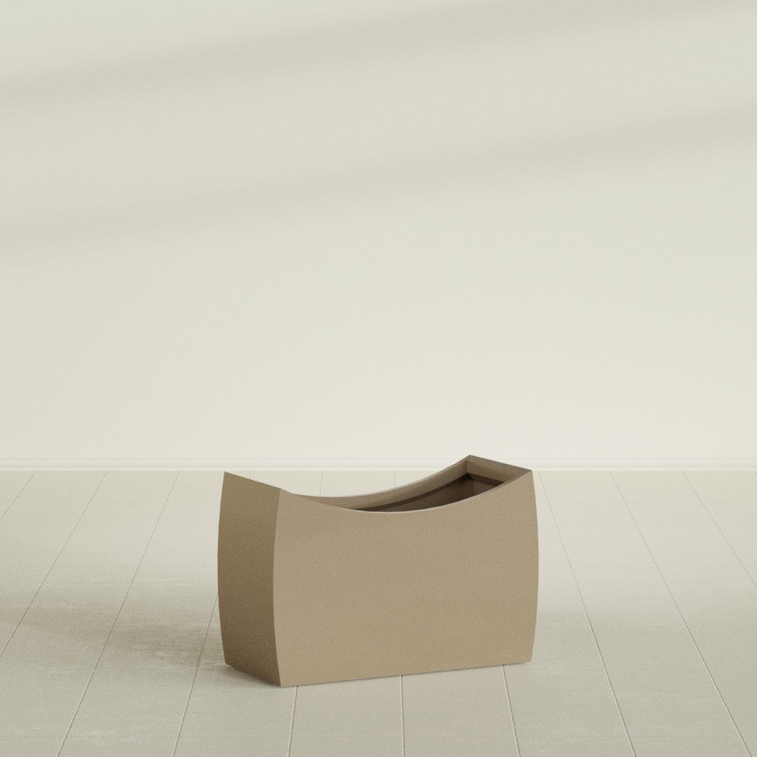 Seoul Curved Planter in Gloss Metallic Gold, 36"L × 16"D × 24"H, shown empty