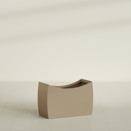 Seoul Curved Planter in Gloss Metallic Gold, 36"L × 16"D × 24"H, shown empty