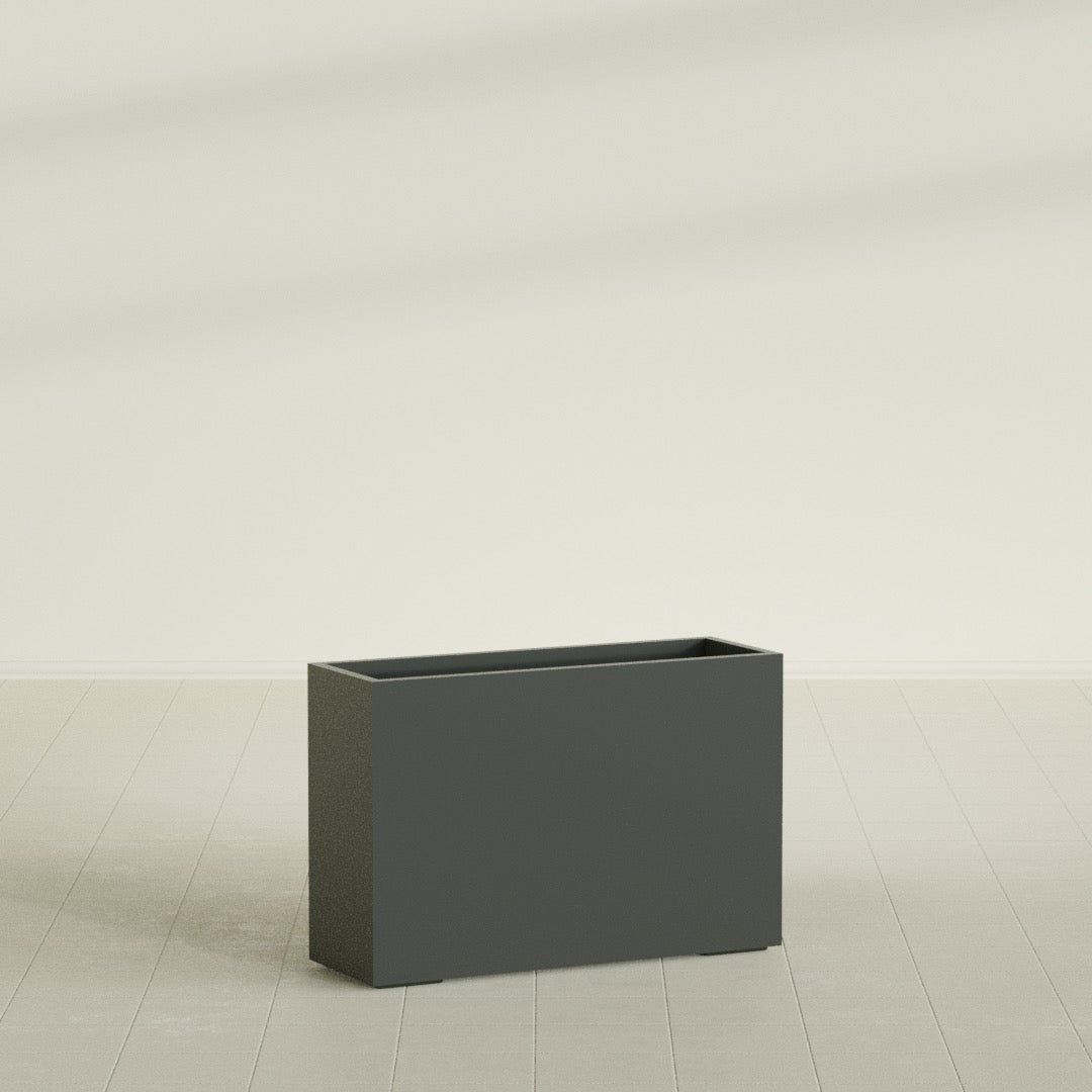 Potsdam Rectangular Planter in Matte Charcoal, 48"L × 16"D × 32"H, shown empty