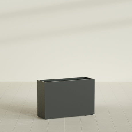 Potsdam Rectangular Planter in Matte Charcoal, 48"L × 16"D × 32"H, shown empty