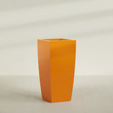 Toulan Tapered Square Planter in Gloss Tangerine, 28"W × 60"H, shown empty