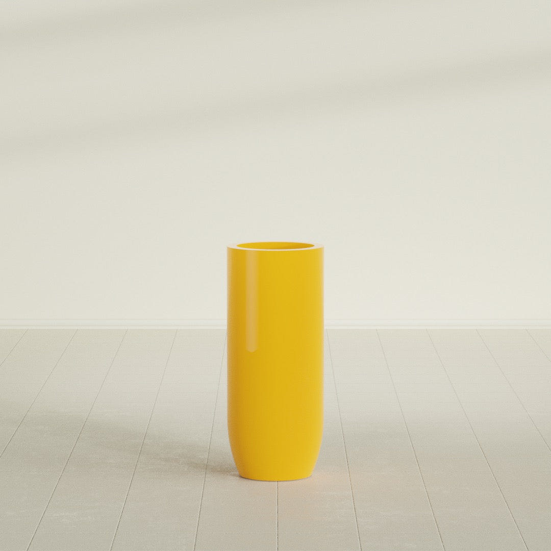 Saint Tropez Bullet Round Planter in Gloss Saffron, 16"D × 38"H, shown empty