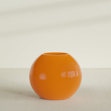 Globe Planter in Gloss Tangerine, 36"D × 30"H, shown empty