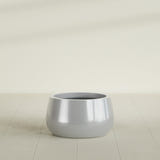 Short Hayden Bowl Planter in Metallic Silver, 16"D × 8"H, shown empty