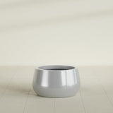 Short Hayden Bowl Planter in Metallic Silver, 16"D × 8"H, shown empty