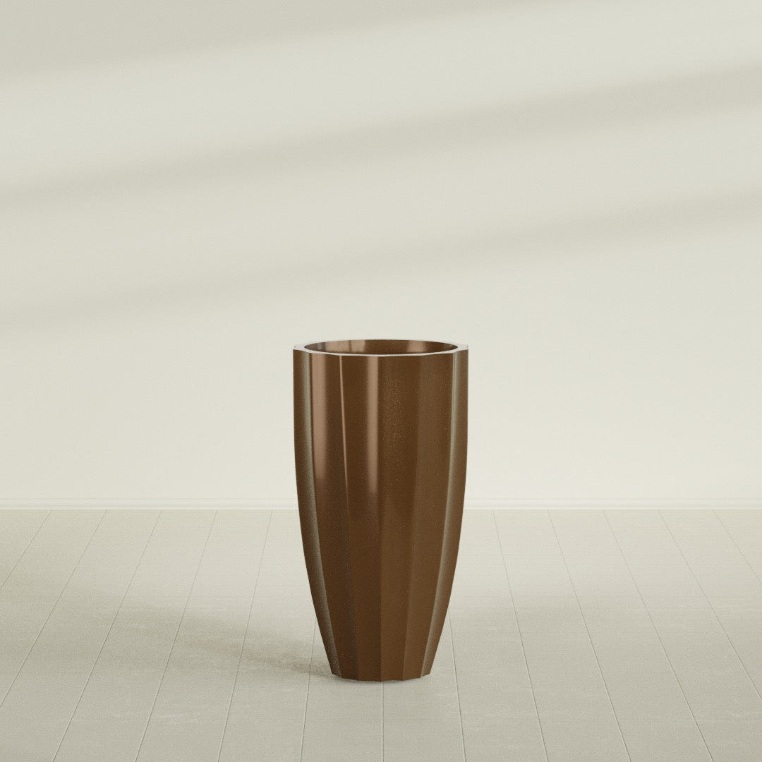 San Jose Tall Fluted Planter in Metallic Bronze, 22"D × 40"H, shown empty