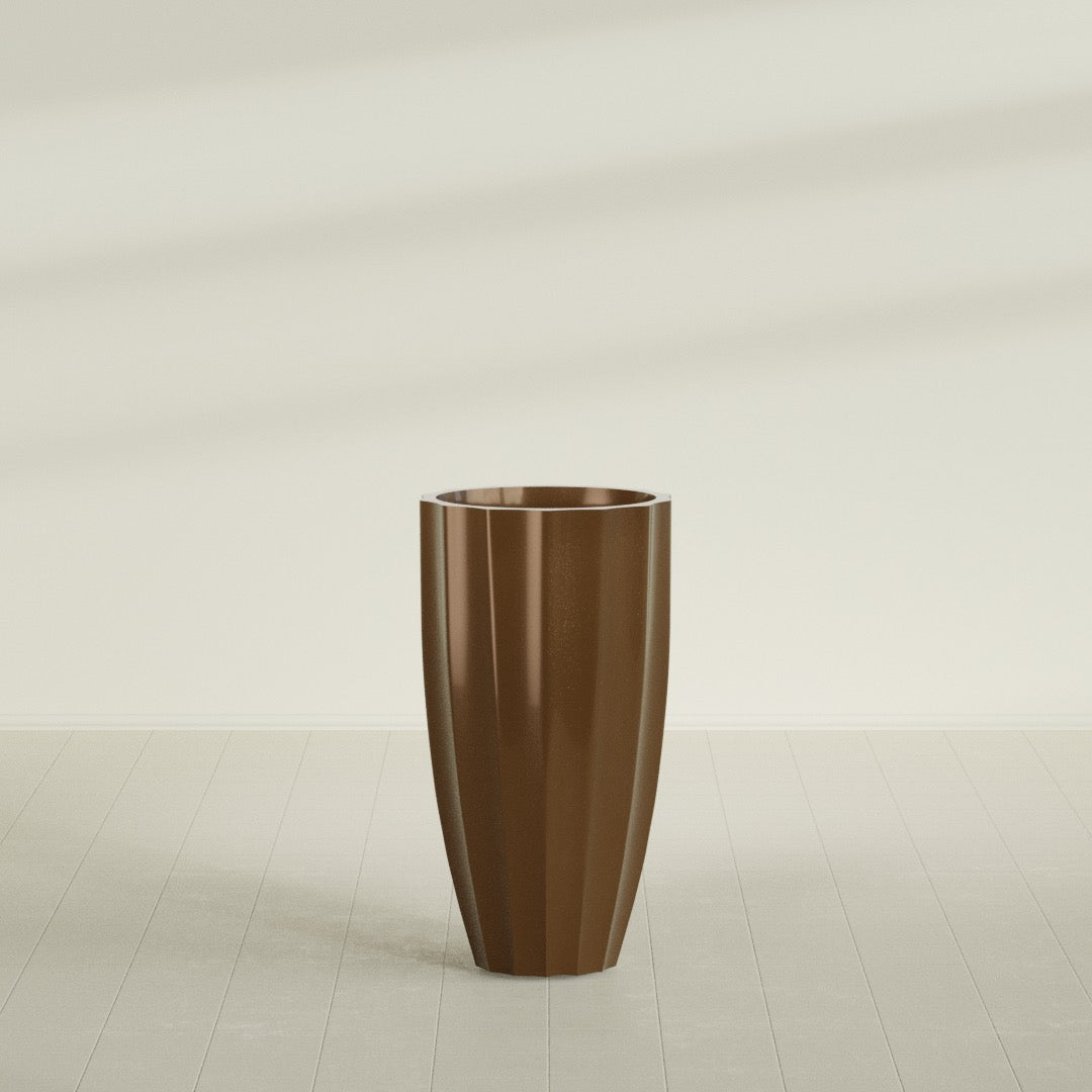 San Jose Tall Fluted Planter in Metallic Bronze, 22"D × 40"H, shown empty