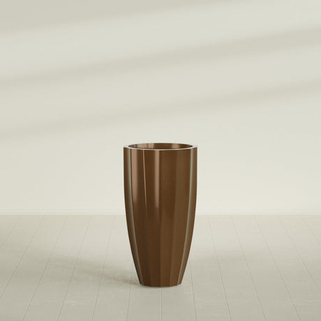 San Jose Tall Fluted Planter in Metallic Bronze, 22"D × 40"H, shown empty