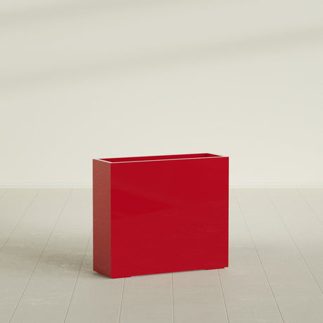 Perth Rectangular Planter in Gloss Red, 48"L × 16"D × 42"H, shown empty