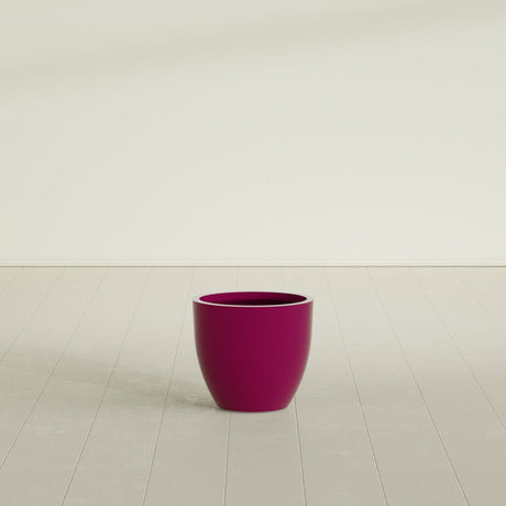 Wannsee Round Planter in Gloss Eggplant, 22"D × 19"H, shown empty