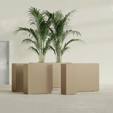 Perth Corner fiberglass planter in Gloss Metallic Gold, size range, in a sunlit interior