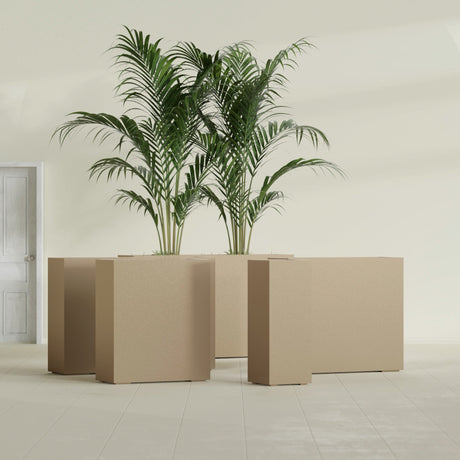 Perth Corner fiberglass planter in Gloss Metallic Gold, size range, in a sunlit interior