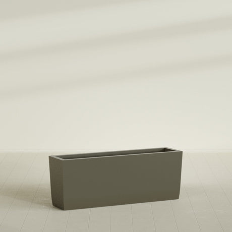 Panama Tapered Rectangular Planter in Matte Bronze, 48"L × 12"D × 18"H, shown empty